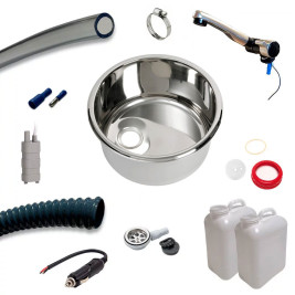 complete water installation kit for camper van kitchen with round sink