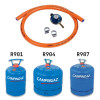 Kit con manguera de gas flexible, abrazaderas, regulador tipo 140 para botella Campingaz R901, R904 y R907