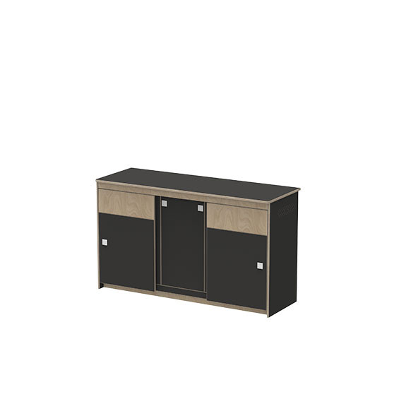 TRIO 4 birch and graphite grey side view - Lower unit 2 sliding doors, 1 removable fixed door - LONGBOARD