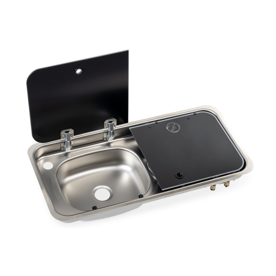Combined sink with 2 gas burners - Carbest left bowl gas covered