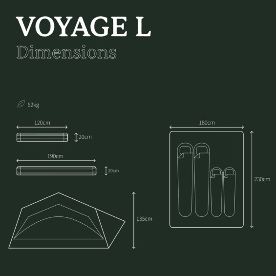 Dimensions of the Voyage L roof tent