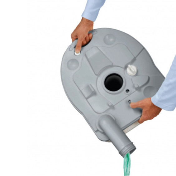 Brazo de vaciado orientable con botón de ventilación para vaciar limpiamente el depósito químico