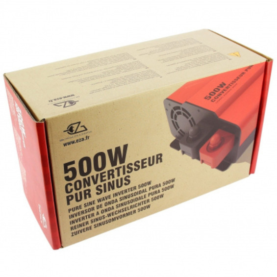 original box of the EZA pure sine inverter 12V 500W with technical description