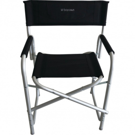 Bayasun Black folding director camping chair black 600D polyester fabric - front view