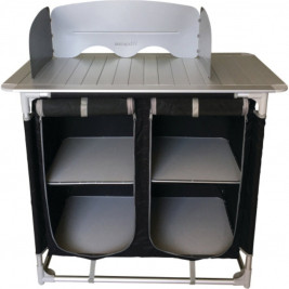 Mueble de cocina camping 4 estantes Bayasun con cortafuegos - vista 3/4 desplegado