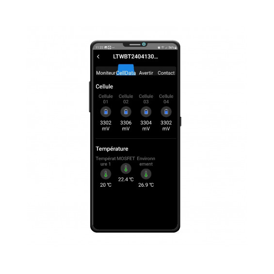 Batería de litio LiFePO4 Koonekt KL5 200Ah bajo asiento - aplicación Koonekt KL5 pantalla de monitor de tensión y temperatura