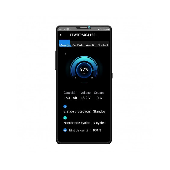 Lithium-Batterie LiFePO4 Koonekt KL5 200Ah Untersitz - Koonekt KL5 App Monitorbildschirm Kapazität und Gesundheitszustand