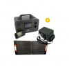 Vista general del pack EZA: Power Station E1200, bolsa de transporte y panel solar 100W