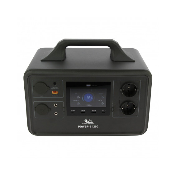 Vista general del pack EZA: Power Station E1200, bolsa de transporte y panel solar 100W