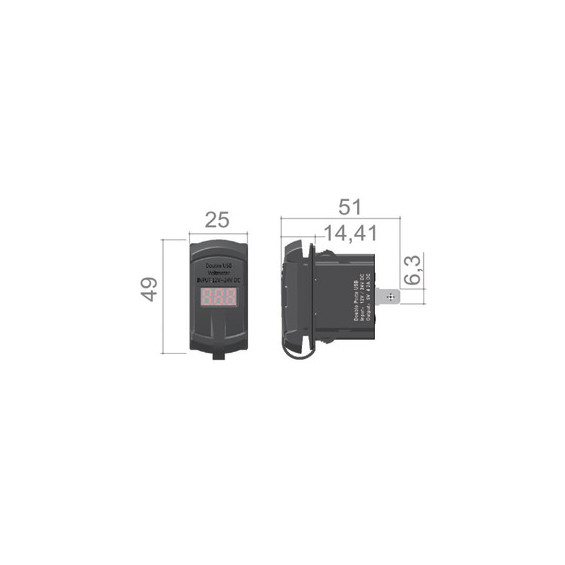 Dimensions of the socket with voltmeter for van electrical panel
