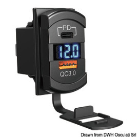 Der USB-C- und USB-A-Anschluss mit eingeschaltetem Voltmeter