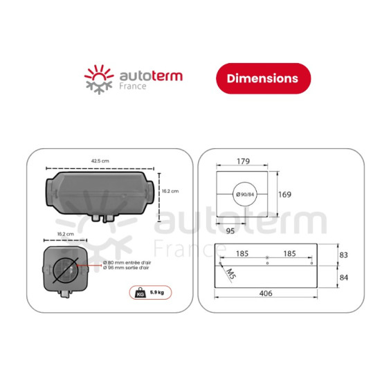 Dimensiones Kit de calefacción Autoterm Peugeot Boxer, Fiat Ducato, Citroën Jumper, Opel Movano L3 y L4