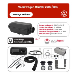 Contenido del Kit de calefacción Autoterm Air 2D Volkswagen Crafter 2006/2016 - montaje exterior - 12V