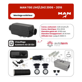 Contenido del Kit de calefacción Autoterm Man TGE L1H1/L2H2 - montaje exterior - 12V - 2006 a 2016
