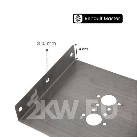 Esquema acotado de la placa de fijación acodada Autoterm para Renault Master XDD - orificio de paso Ø 10 mm, retorno 4 cm