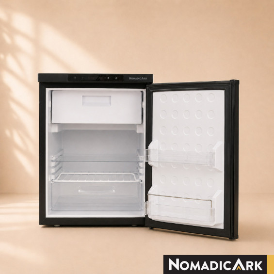 Vista interior con congelador extraíble del refrigerador 50l Nomadic Ark
