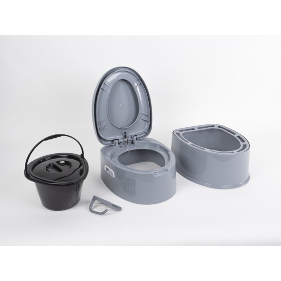 Trockentoilette CAMP4 zerlegt – Deckel, 7-Liter-Eimer und Sitz getrennt