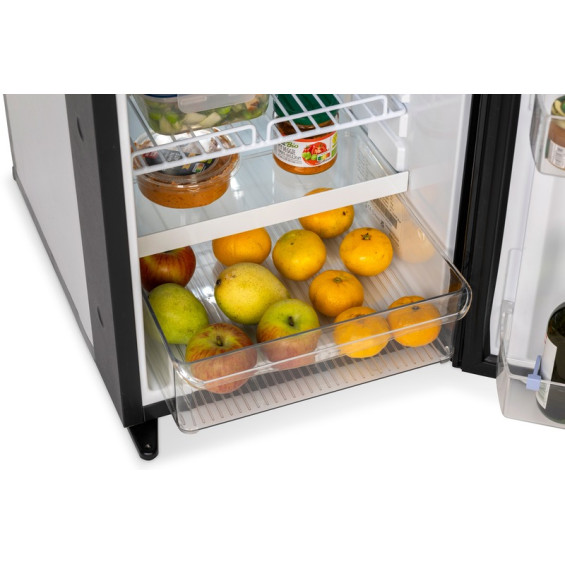 CVB50 Carbest compressor refrigerator open with fruits and vegetables stored in the door