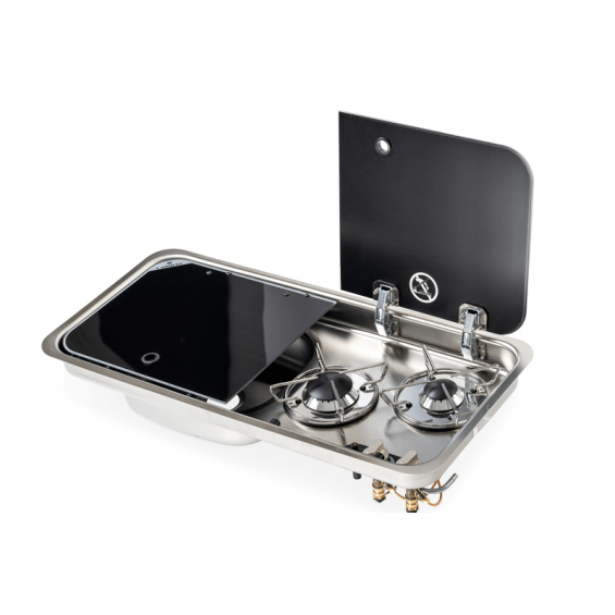 Combined sink with 2 gas burners - Carbest left basin gas open
