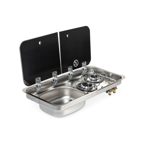 Combined sink with 2 gas burners - Carbest sink on the left