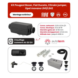 Contenido del kit de calefacción Autoterm para Peugeot Boxer, Fiat Ducato, Citroën Jumper y Opel Movano L1 y L2