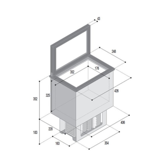 Abmessungen der Vitrifrigo TL20RF Kompressor-Kühlbox für Vans, 20 l, 12 V/24 V
