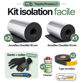 Armaflex kit contents: 10 mm Armaflex, 19 mm Armaflex, gloves, utility knife, cleaner and tape, with quantities for the Toyota P
