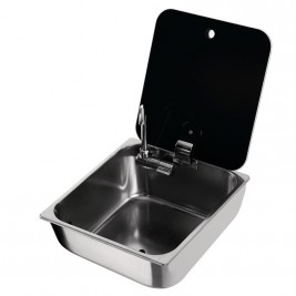 CAN fregadero con grifo integrado y tapa de vidrio termoresistente negro