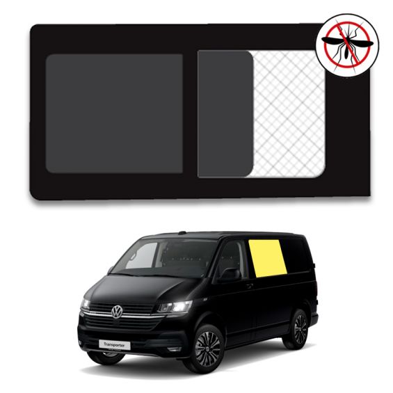vitre coulissante gauche rang 2 vw transporter t6 avec moustiquaire intégrée