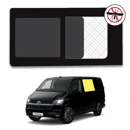 vitre coulissante gauche rang 2 vw transporter t6 avec moustiquaire intégrée