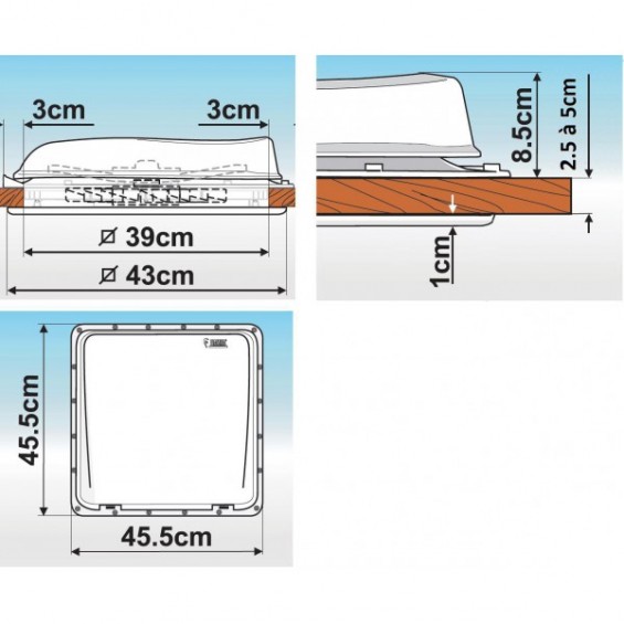 dimensions lanterneau fiamma blanc 40 x 40 cm