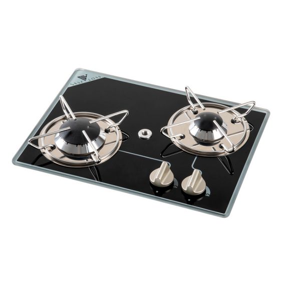 Placa de cocción de gas de cristal negro 2 fuegos de la marca Osculati