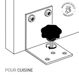 Quick and tool-free mounting kit for kitchen module