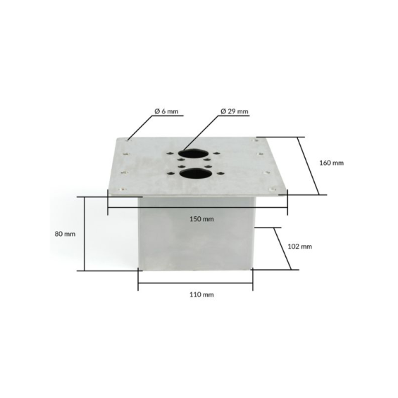 Dimensions of mounting bracket with 80mm height for AIR 2D autonomous heater