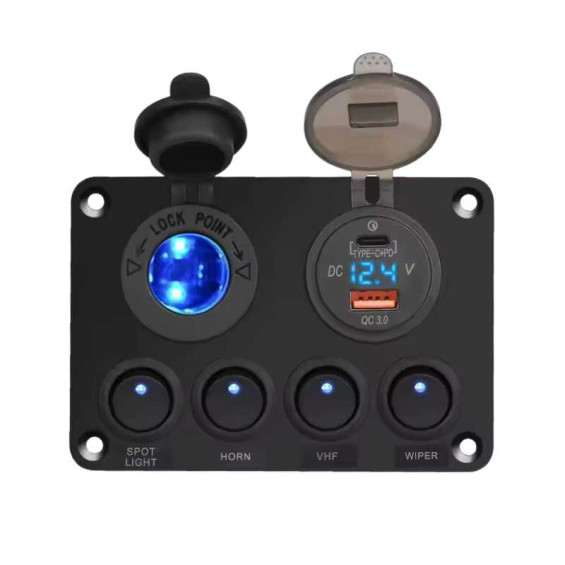 Control panel with 4 switches for van electrical installation