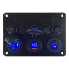 Control panel with 5 switches for electrical circuit in converted utility vehicle