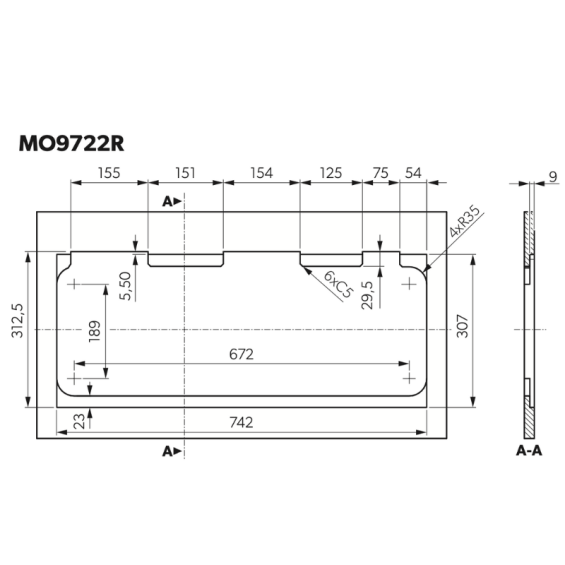 Dimensiones de encastre 9722R
