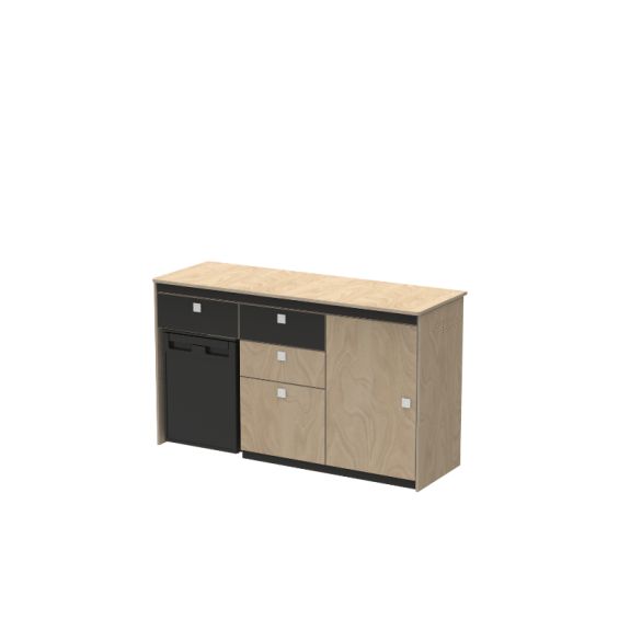 TRIO 2 - Élément bas avec emplacement réfrigérateur, 3 tiroirs, 1 grande porte - LONGBOARD