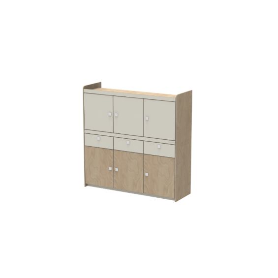 TRIO 6 - Placard de rangement avec 6 portes et 3 tiroirs - LONGBOARD